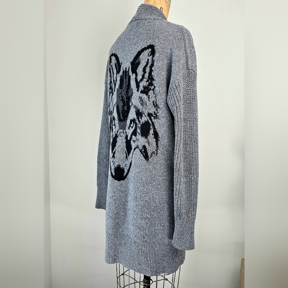 Banana Republic Wolf Intarsia Longline Cardigan Gray Open Front Duster Sweater